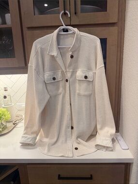 PacSun Cream Waffle Knit Button-Front Shacket